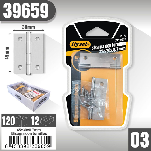 Liyset - Bisagra con Tornillos 45 x 30 x 0.7mm