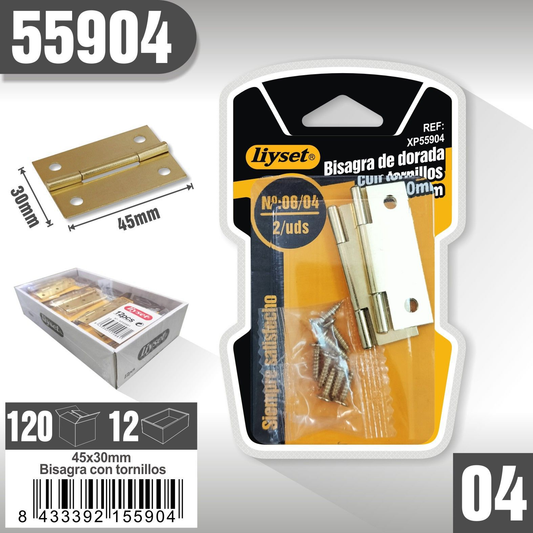 Liyset - Bisagra Dorada con Tornillos 45 x 30mm