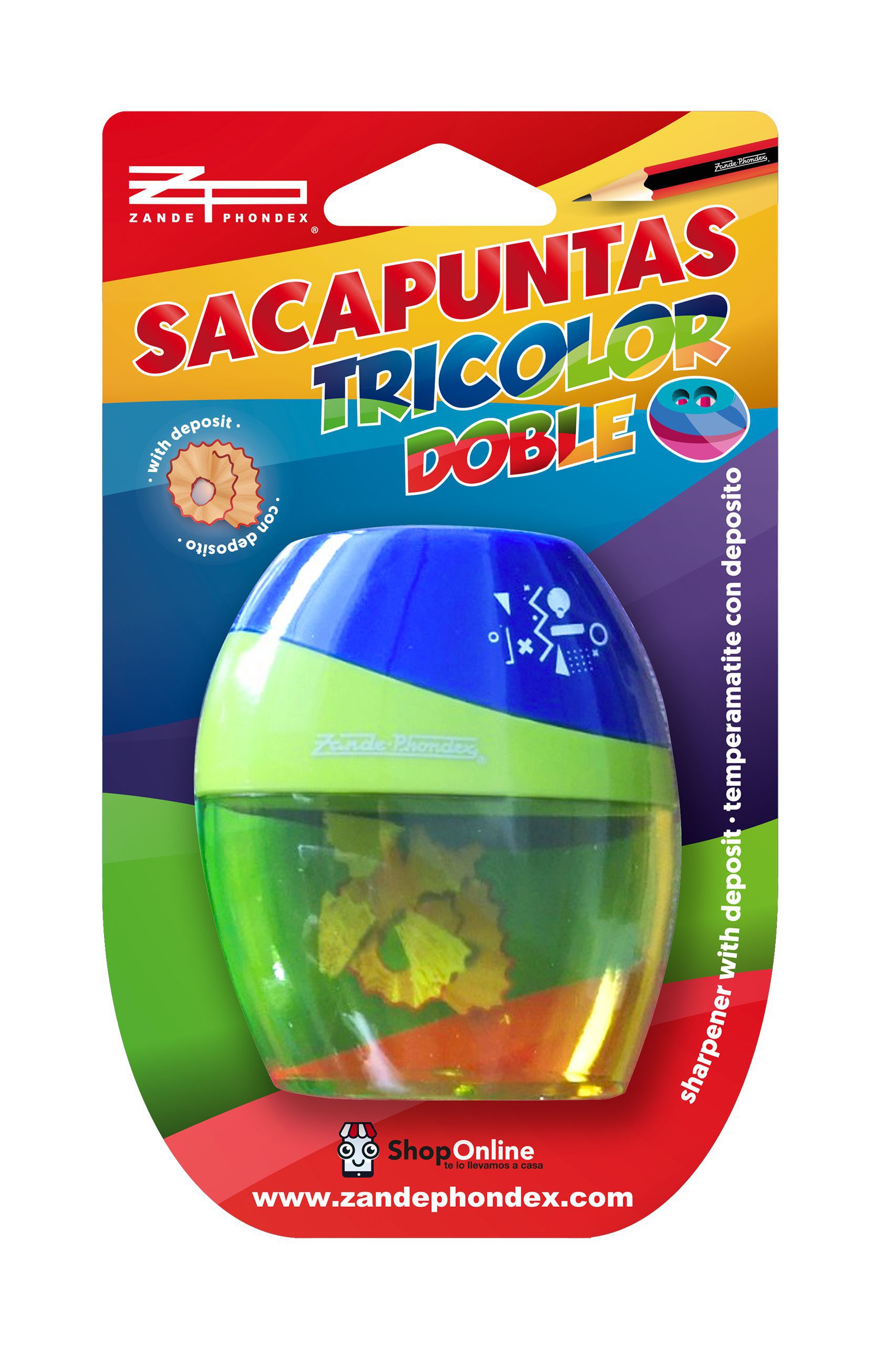 Zp - SACAPUNTAS DEPOSITO DOBLE TRICOLOR