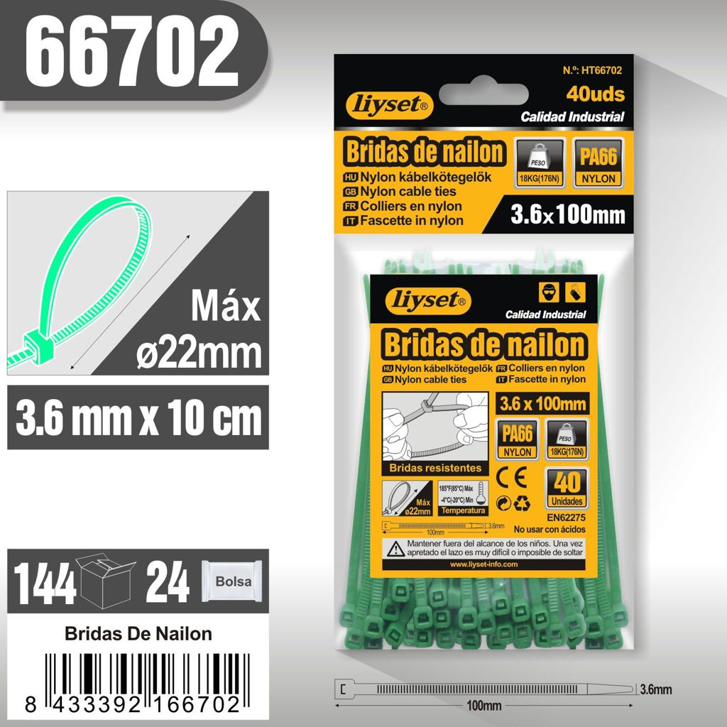 Liyset - Bridas de Nailon 100 mm de largo x 3,6 mm de ancho