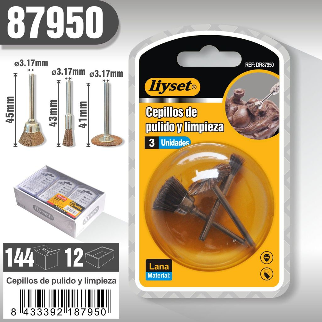 Liyset - Juego de 3 cepillos miniatura para pulido (Vástago 3,17mm)