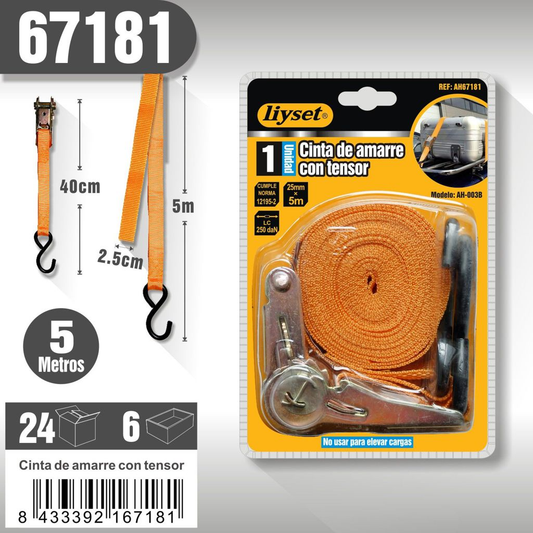 Liyset - Cinta de Amarre con Tensor  5 metros de largo x 25 mm de ancho