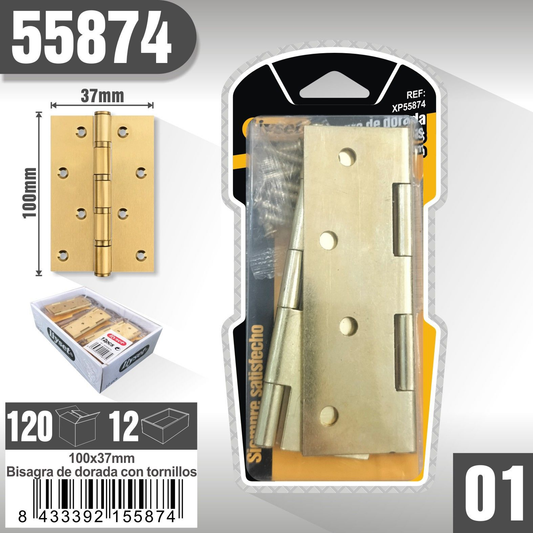 Liyset - Bisagra Dorada con Tornillos 100 x37mm