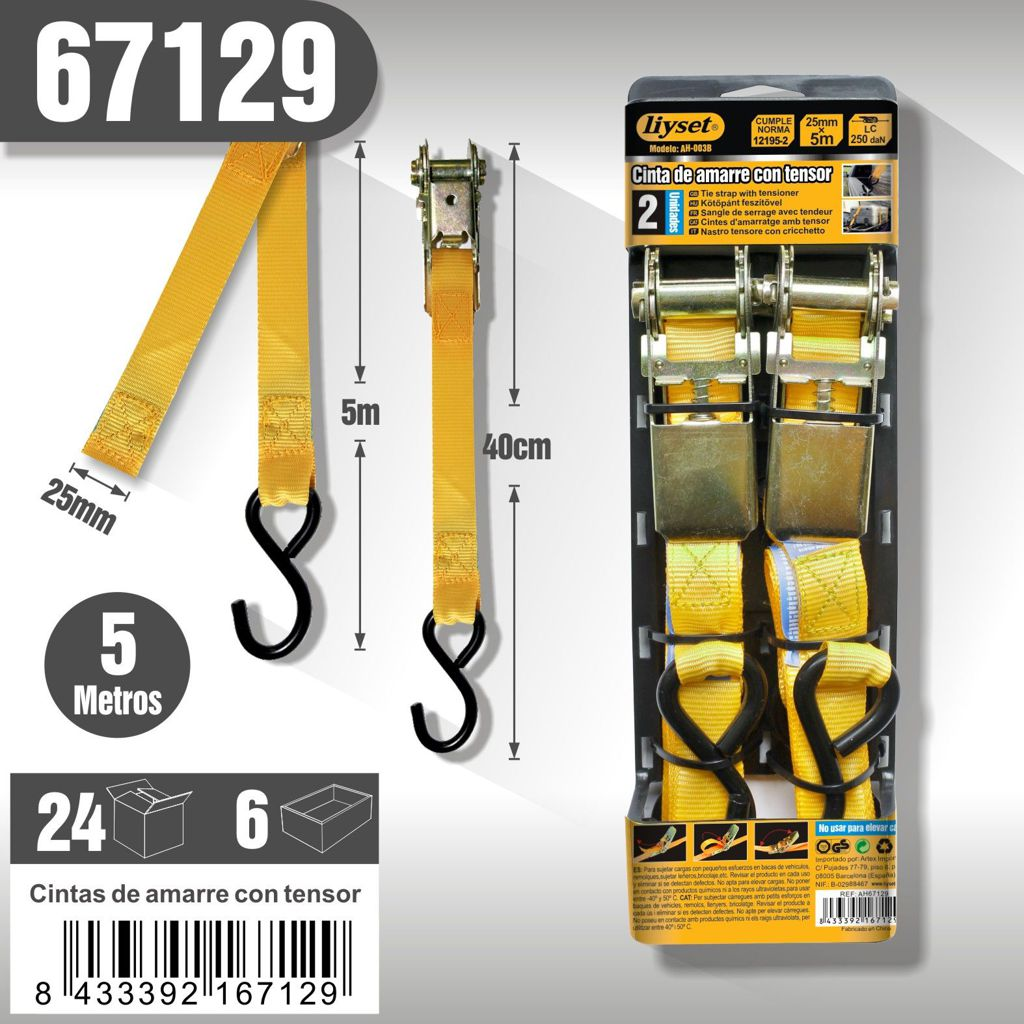 Liyset - Cintas de Amarre con Tensor 5 metros de largo x 25 mm de ancho