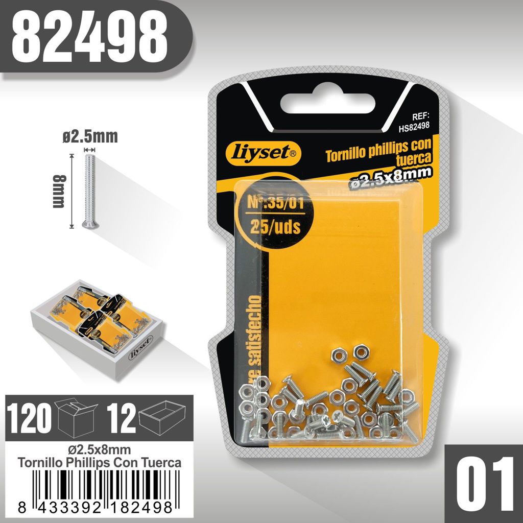 Liyset - Tornillos Phillips con Tuerca 2.5 x 8mm