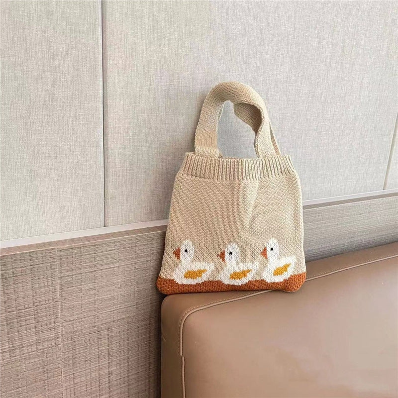 Bolso de hombro de punto para niños con diseño de patos. - Zhibo