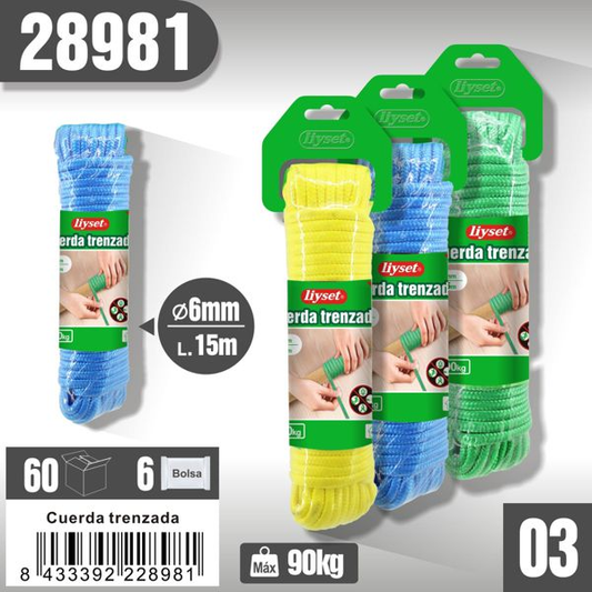Liyset - Cuerda trenzada multiusos (6mm x 15m)