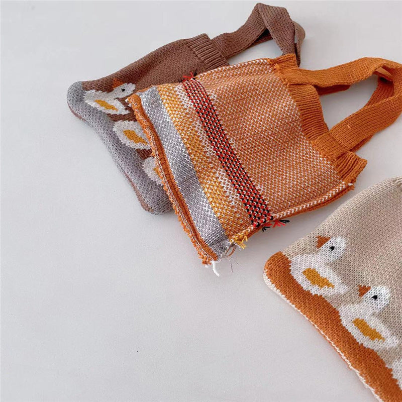 Bolso de hombro de punto para niños con diseño de patos. - Zhibo