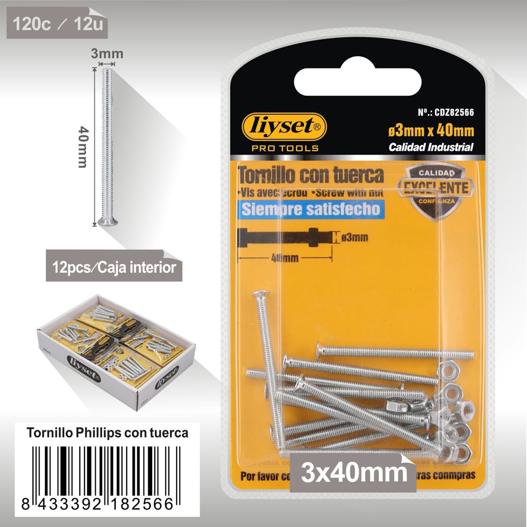 Liyset - Tornillo Philips con Tuerca 3 x 40mm