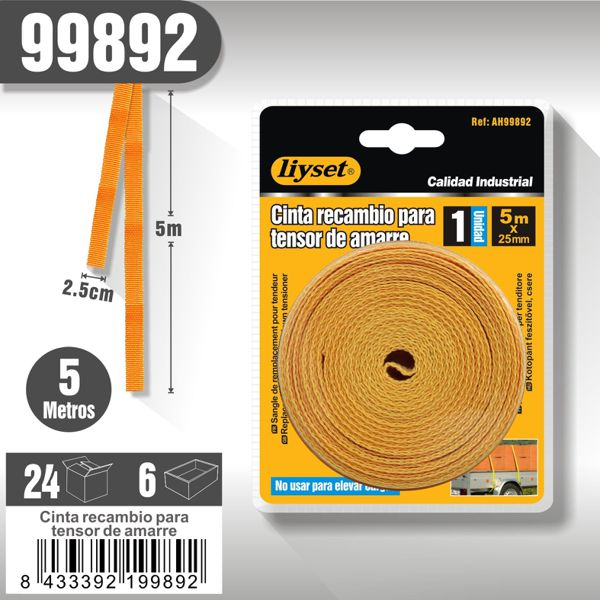 Liyset - Cinta Recambio para Tensor de Amarre 5m x 25mm