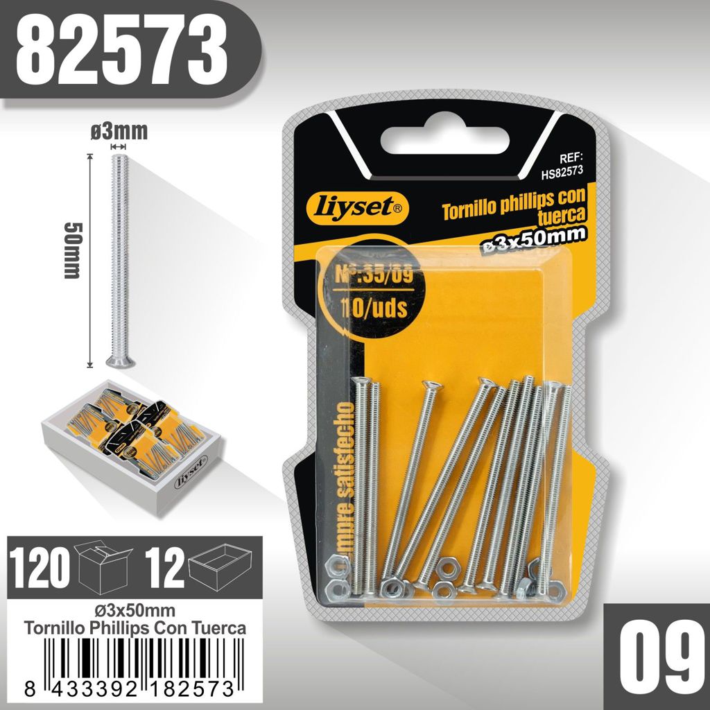 Liyset - Tornillo Phillips con Tuerca 3 x 50mm