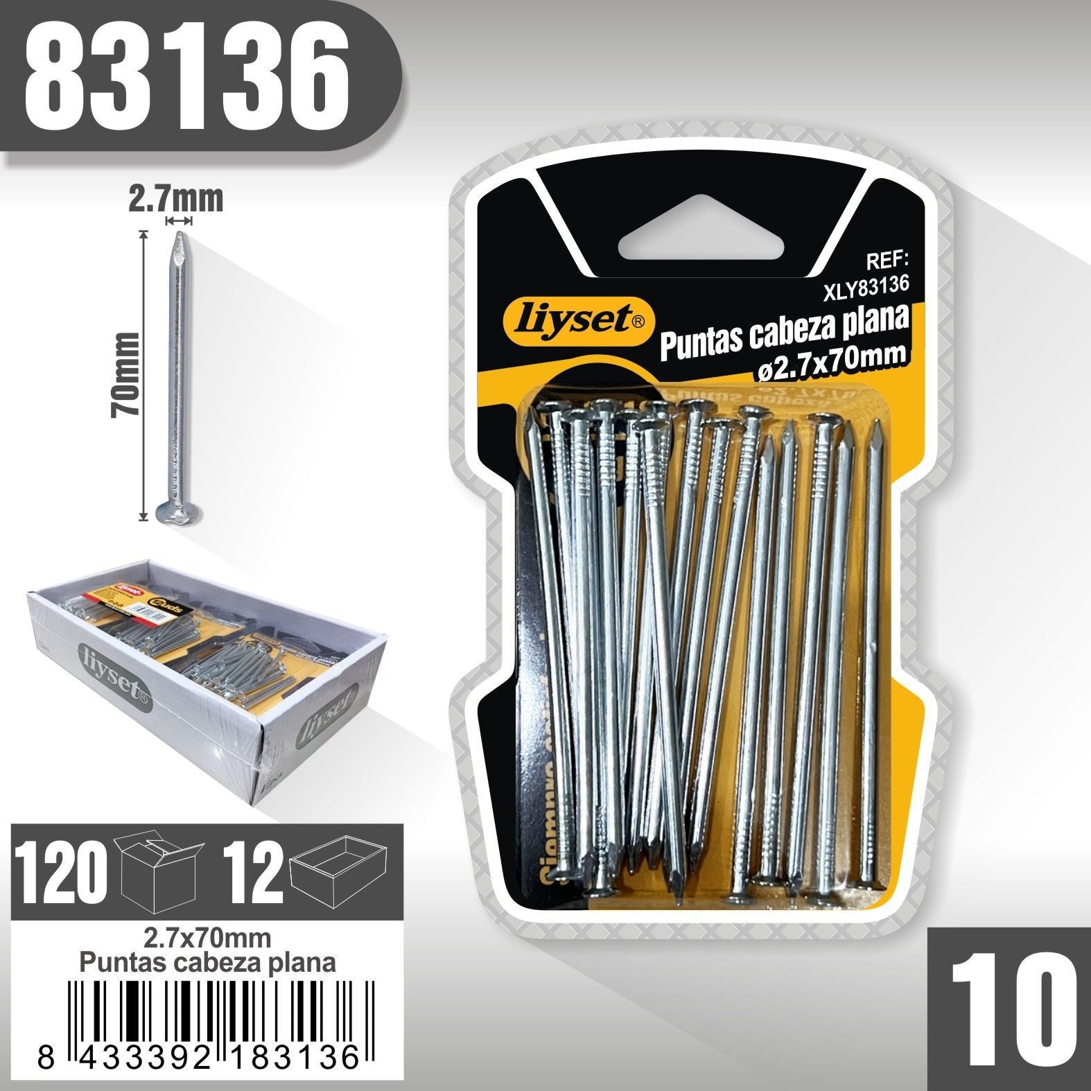Liyset - Puntas Cabeza Plana 2.7 x 70mm