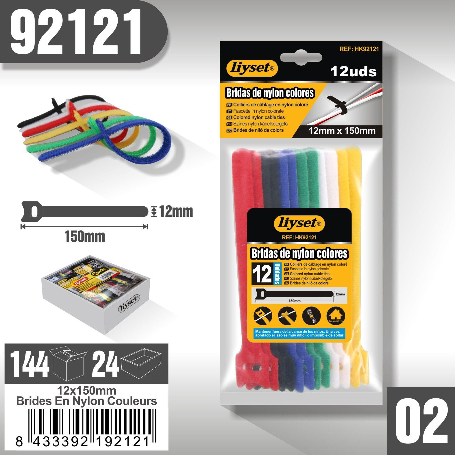 Liyset - Bridas de Nylon Colores 150 mm de largo x 12 mm de ancho