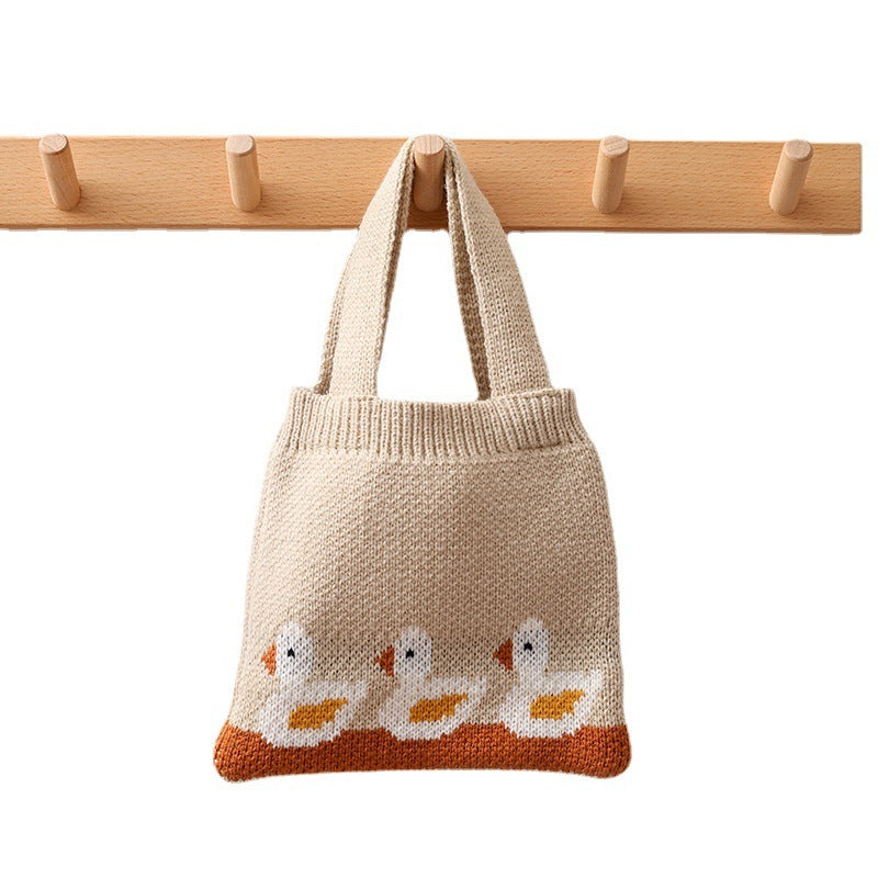 Bolso de hombro de punto para niños con diseño de patos. - Zhibo
