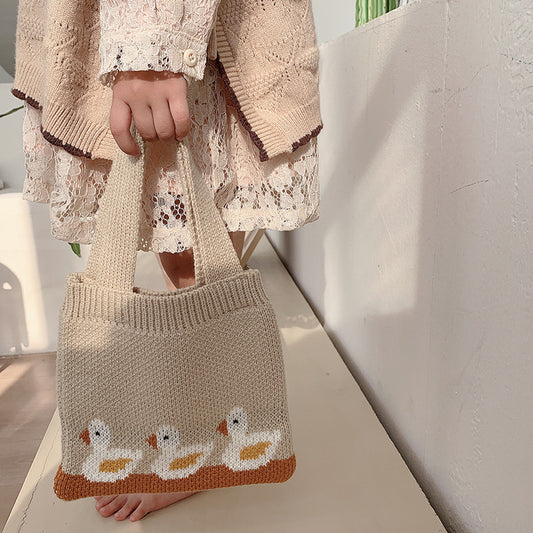 Bolso de hombro de punto para niños con diseño de patos. - Zhibo