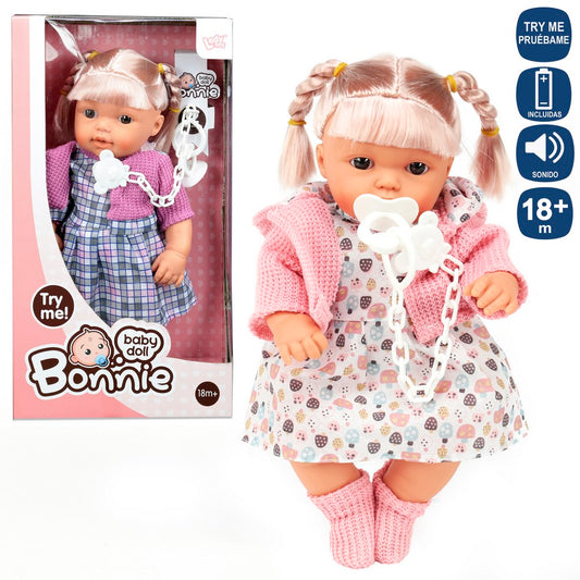 MUÑECA 12 SONIDOS REBECA PUNTO BONIE 2/C 30 CM TRY ME 2C. CAJA VENTANA 19X34 CM. PILAS 3AG13 INCLUIDAS
