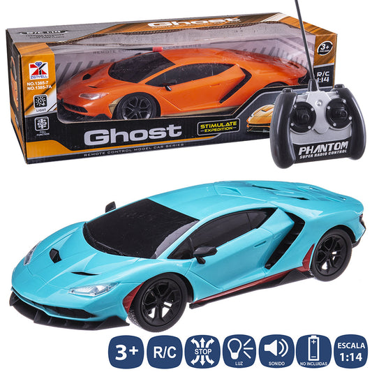 R/C 7F COCHE GHOST 2/C 35 CM SPORT LISO CON LUZ. MANDO PALANCA PILAS 2XAA Y COCHE 5XAA NO INCL. ESCALA 1:14. CAJA VENTANA DE 40X13 CM.