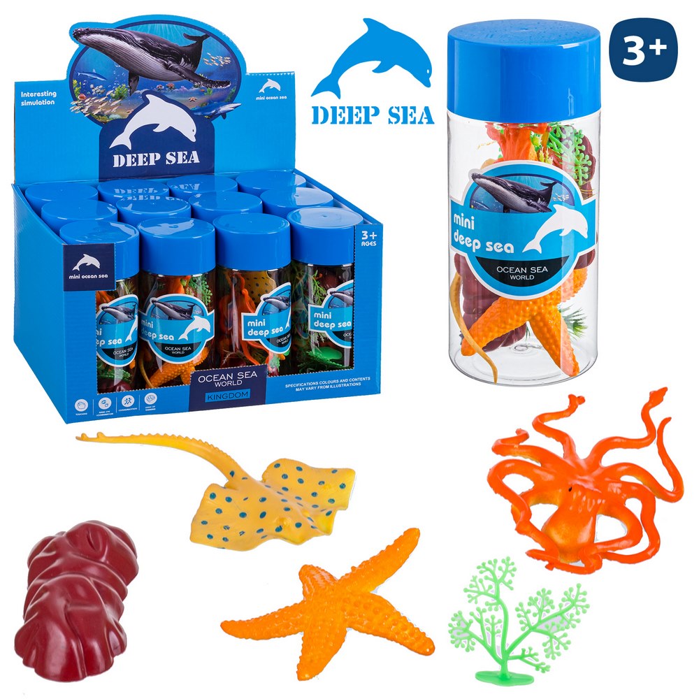 ANIMALES MARINOS PVC 8 X 12 CM TUBO PVC ROSCA 8X 12 CM- CAJA EXPOSITORA 12 UDS