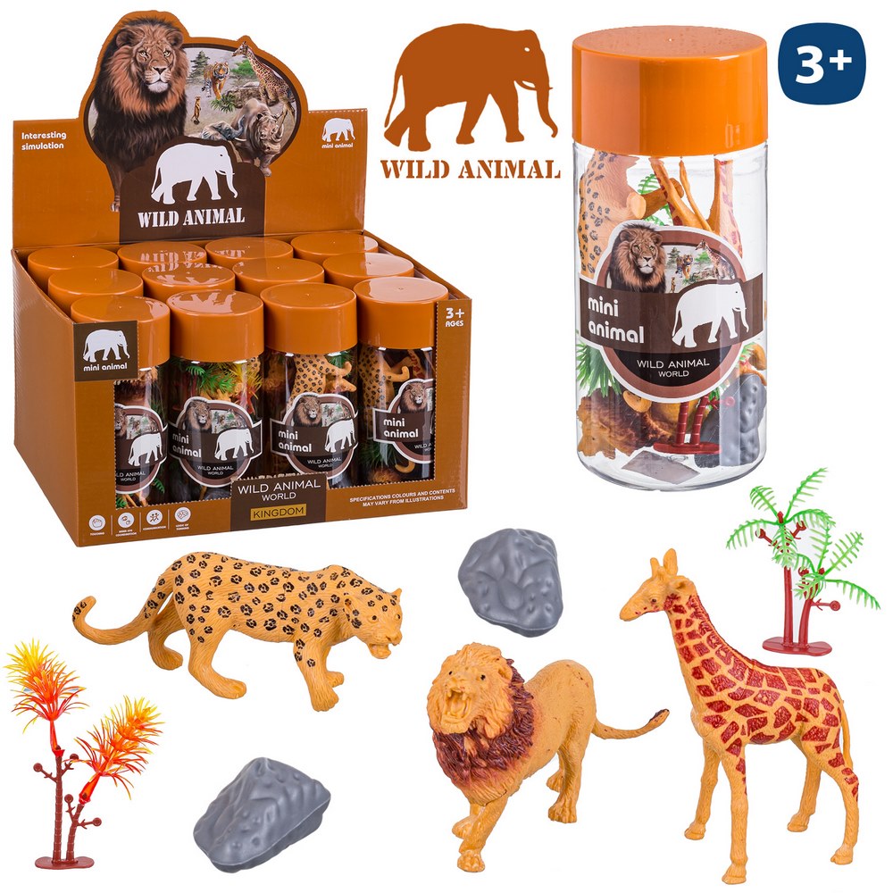 ANIMALES SELVA PVC 8 X 12 CM TUBO PVC ROSCA 8X 12 CM- CAJA EXPOSITORA 12 UDS