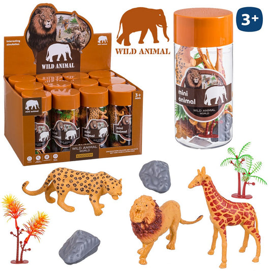 ANIMALES SELVA PVC 8 X 12 CM TUBO PVC ROSCA 8X 12 CM- CAJA EXPOSITORA 12 UDS