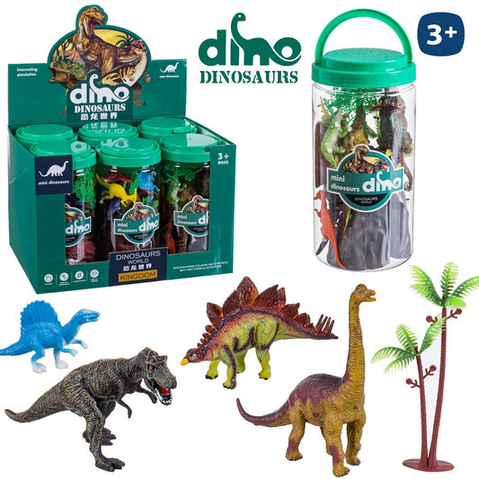 DINOSAURIO PVC 12 X 25 CM TUBO PVC ROSCA 12X25 CM- CAJA EXPOSITORA 6 UDS