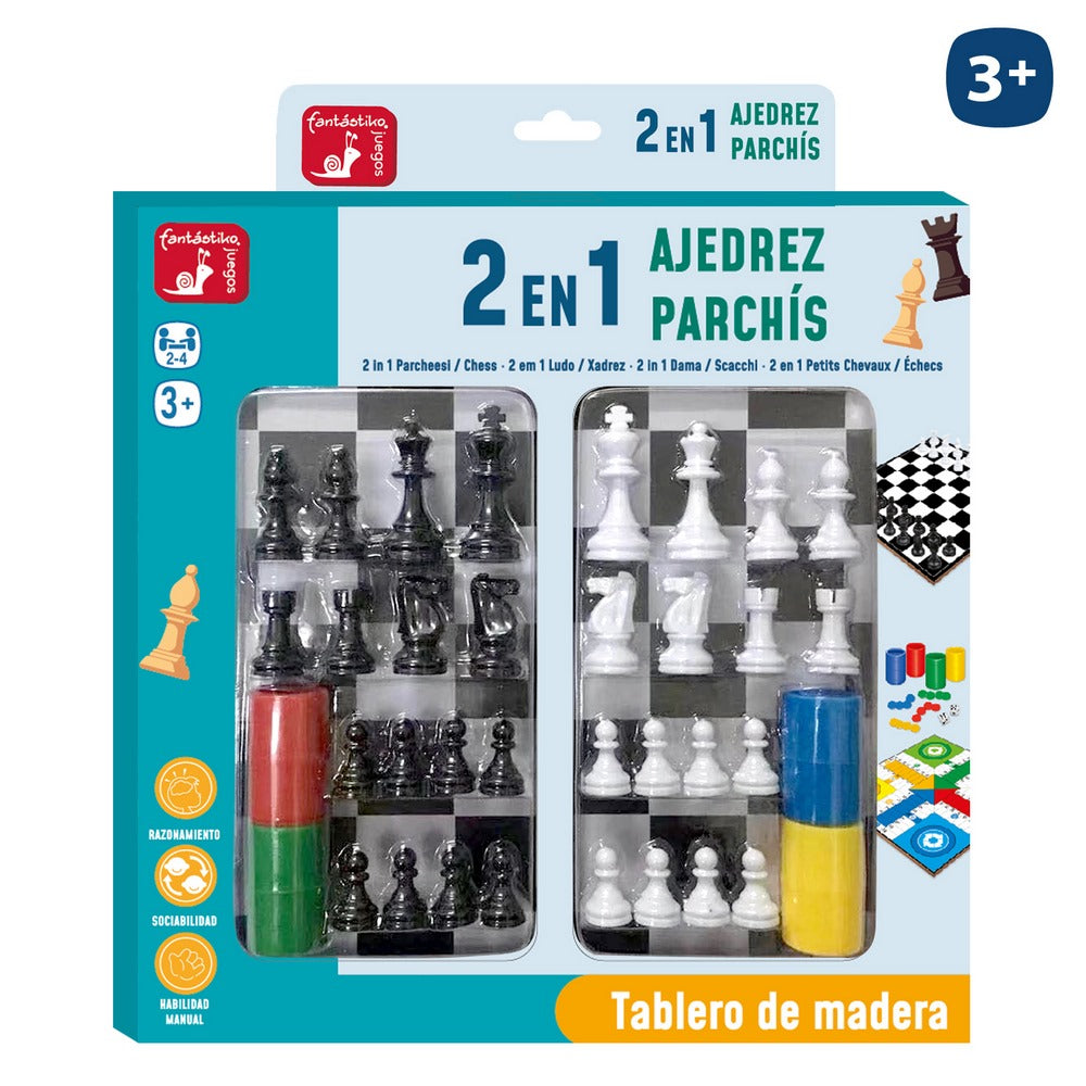 PARCHÍS/AJEDREZ MADERA 30 X 30 CM TABLERO MADERA- CAJA IMPRESA 30X30 CM