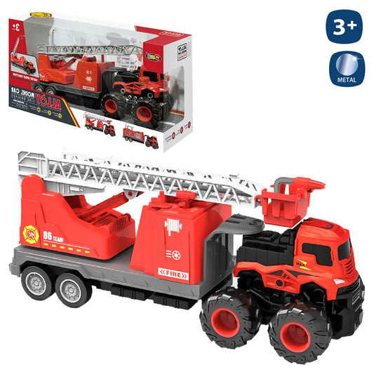 CAMIÓN 6 RUEDAS MEGA BOMBEROS METAL 29 CM MECANISMO FRICCION -CAJA VENTANA 32X17 CM