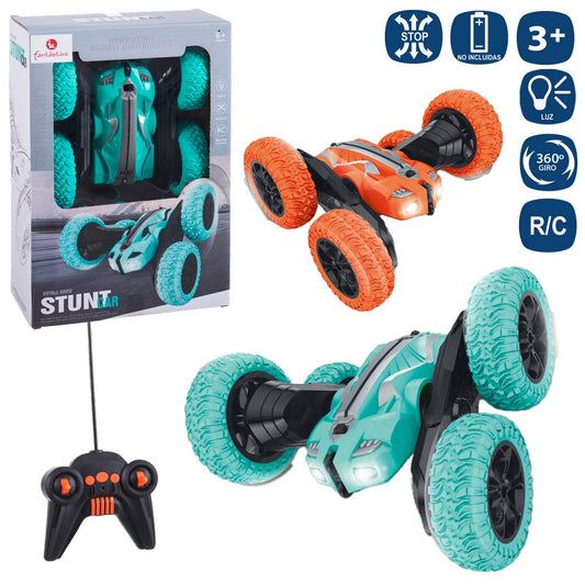 R/C 7 F STUNT GIRO 360º 2/C 16 X 16 CM GIRO 360- MANDO PALANCA CAJA VENTANA 26X20 CM - FUNCIONA CON PILAS 2XAA+4AA NO INCLUIDAS