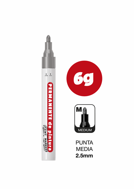 Zp - PERMANENTE PINTURA PLATA 6gr PUNTA 2.5mm