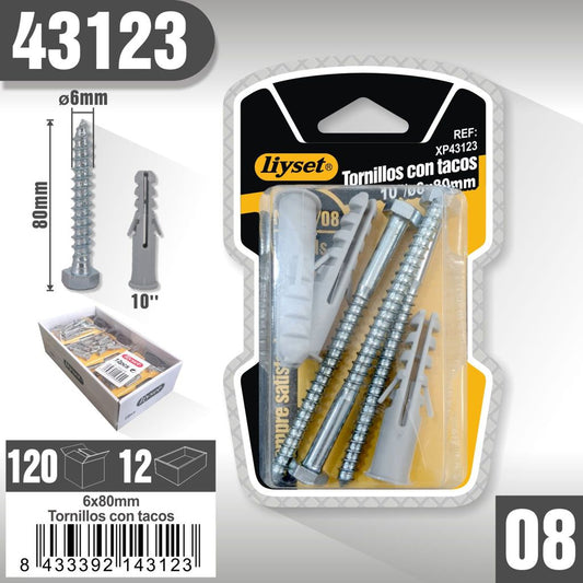Linset - Tornillos con Tacos 6mm x 80mm