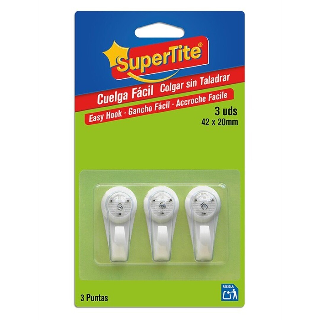 Supertite - CUELGA FACIL,Bli.3.3puntas42x20mm