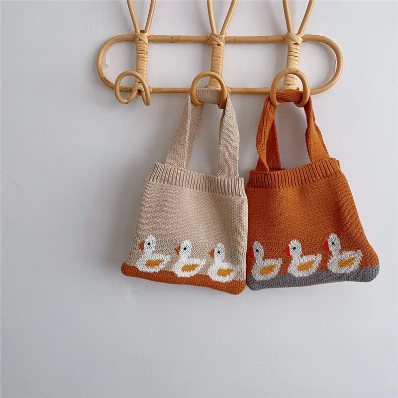 Bolso de hombro de punto para niños con diseño de patos. - Zhibo