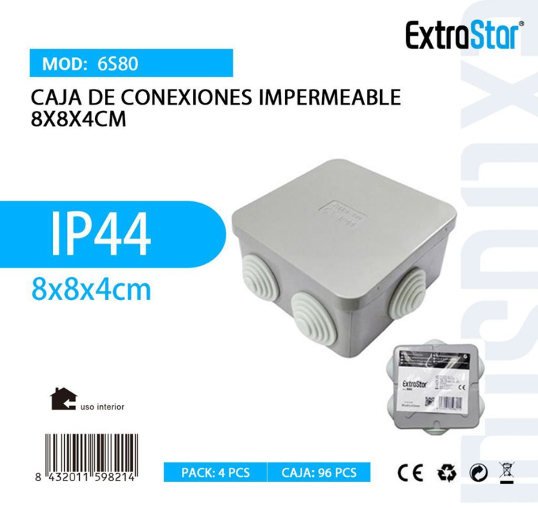 ExtraStar - Caja de Conexiones IMpermeable 8 x 8 x 4cm