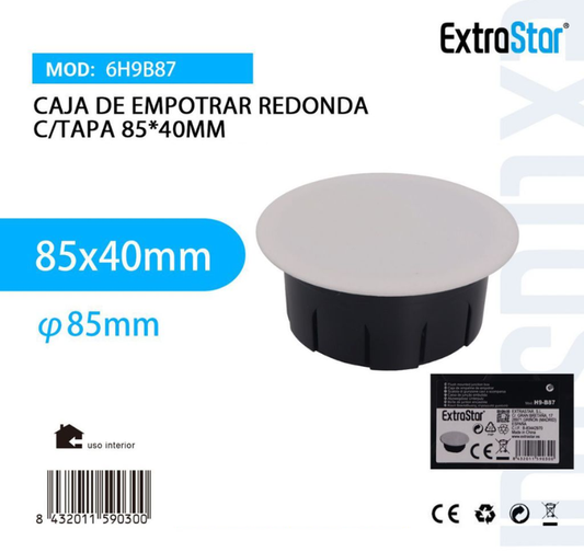 ExtraStar - Caja de Empotrar Redonda C/Tapa 85 x 40mm