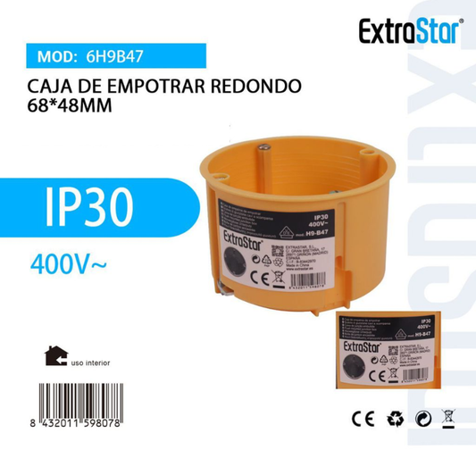 ExtraStar - Caja de Empotrar Redondo 68 x 48mm