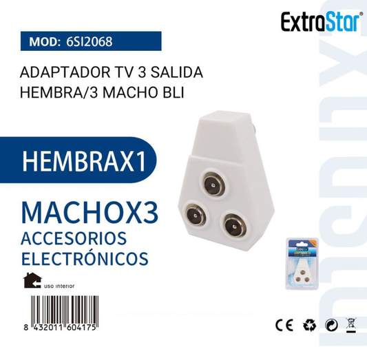 ExtraStar - Adaptador TV 3 Salida Hembra/3 Macho BLI