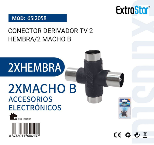 ExtraStar -  Conector Derivador TV 2 Hembra/2 Macho B