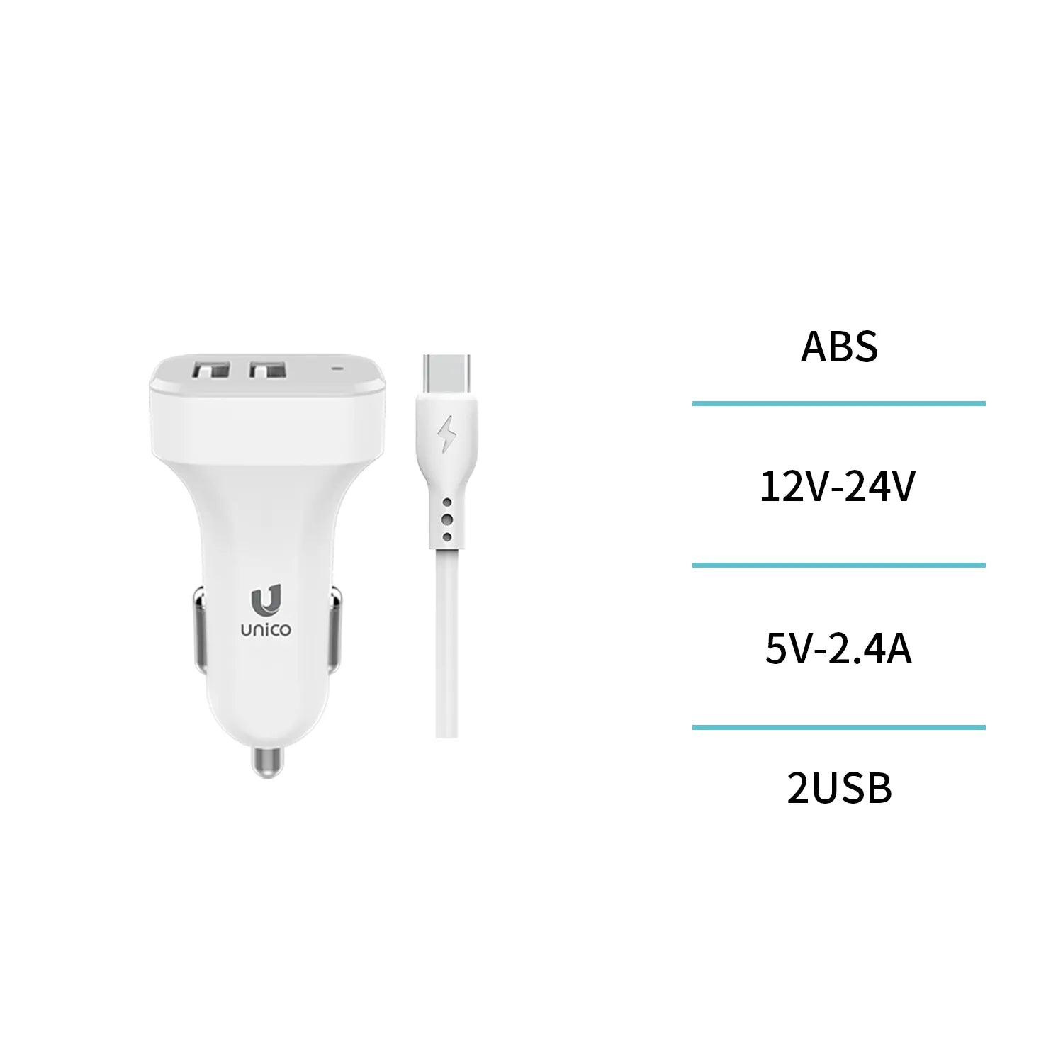 Único - Kit cargador USB con cable type-C para coche