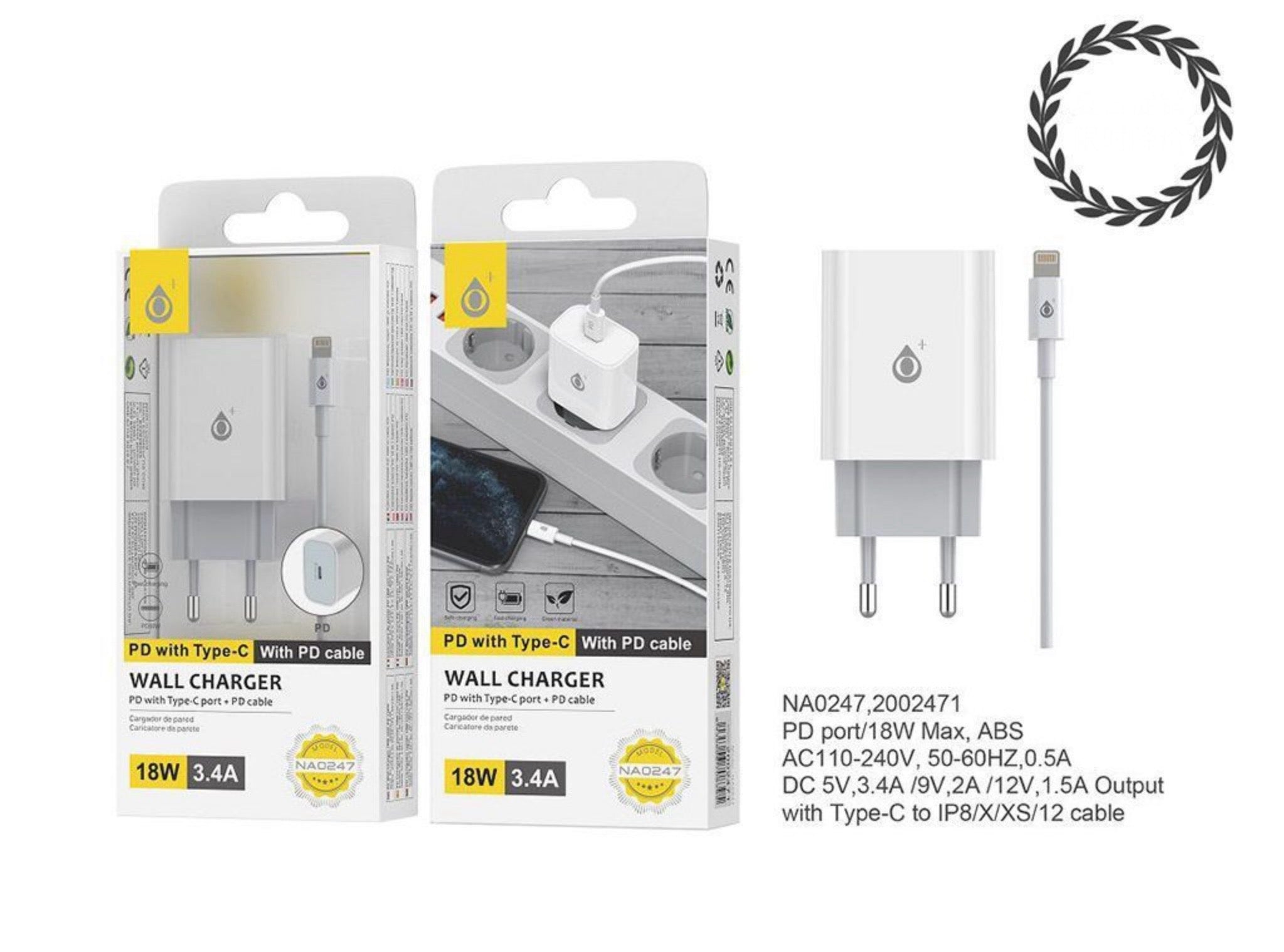 OnePLUS - Cargador de pared con puerto Type C y cable Lightning