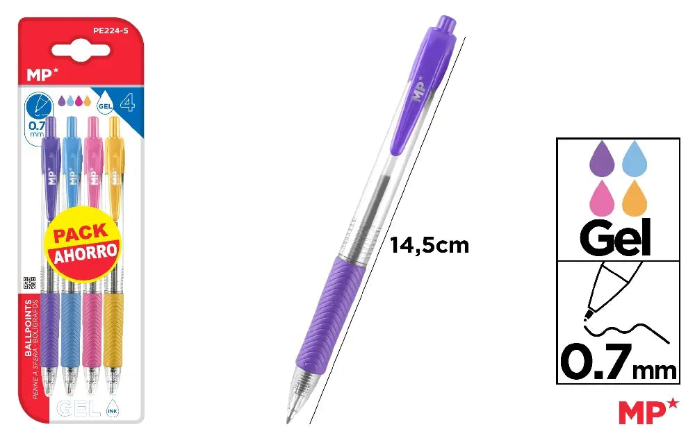 MP - BOLÍGRAFO GEL PACK AHORRO 4 Uds