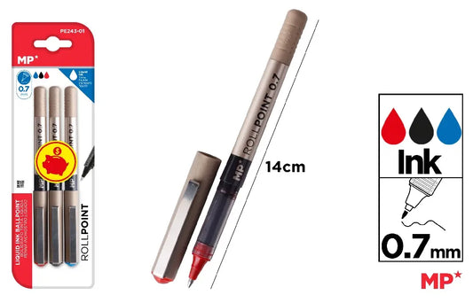 MP - BOLÍGRAFO TINTA LÍQUIDA PUNTA BALL 3UDS