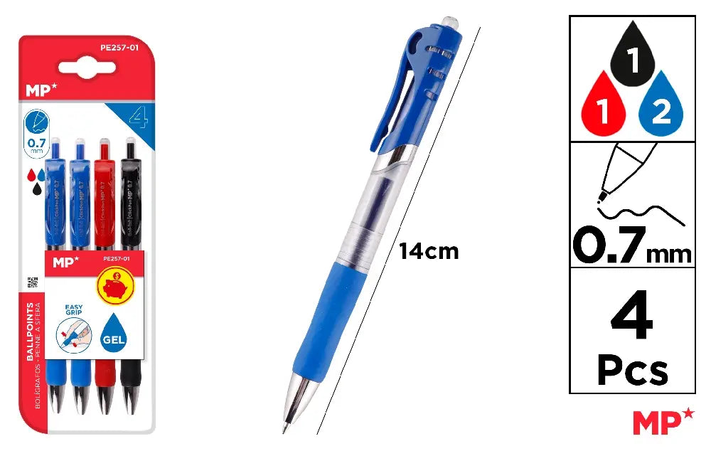 MP - BOLÍGRAFO TINTA GEL PUNTA 0.7 mm 4 Uds