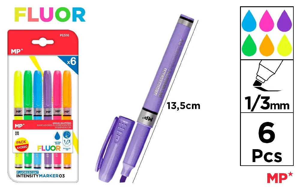 MP - MARCADOR FLUORESCENTE 6 Uds. PACK AHORRO