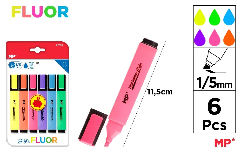 MP -MARCADOR FLUORESCENTE 6 Uds. PACK AHORRO
