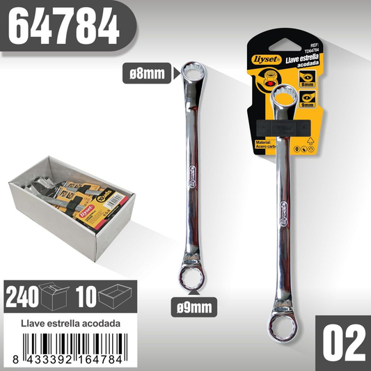 Liyset - Llave Estrella Acodada 8 y 9mm