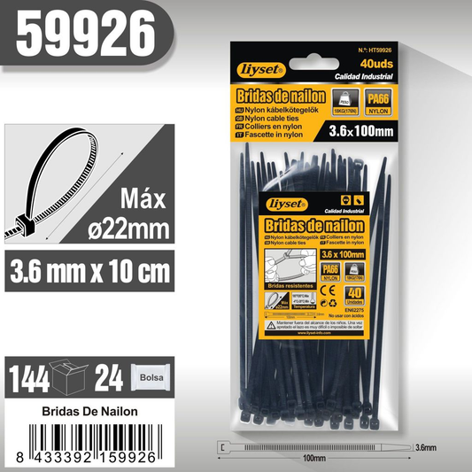 Liyset - Bridas de Nailon 100 mm de largo x 3,6 mm de ancho