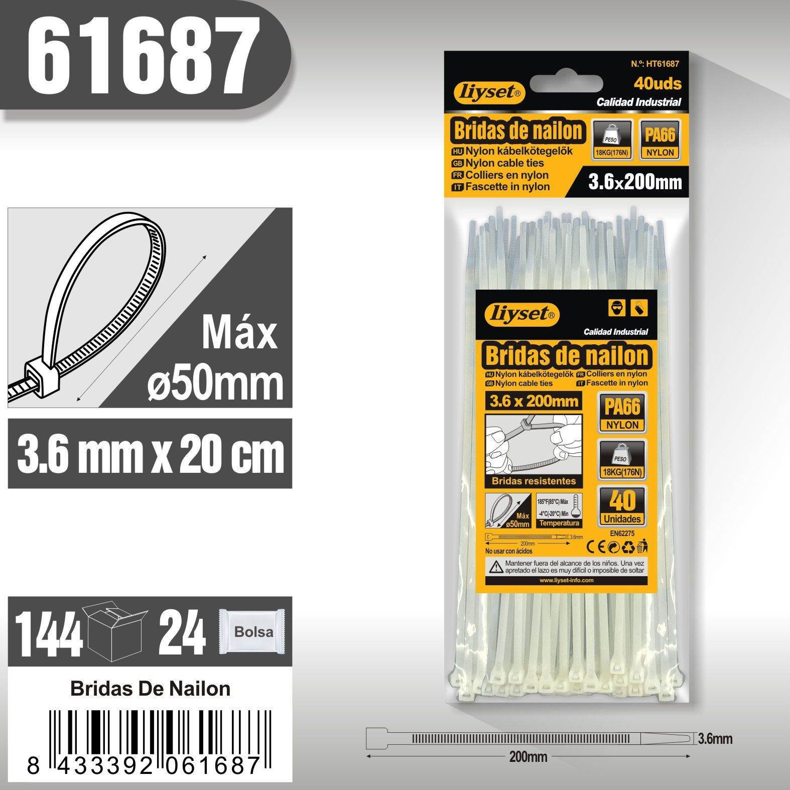 Liyset - Bridas de Nailon 3.6 x 200mm