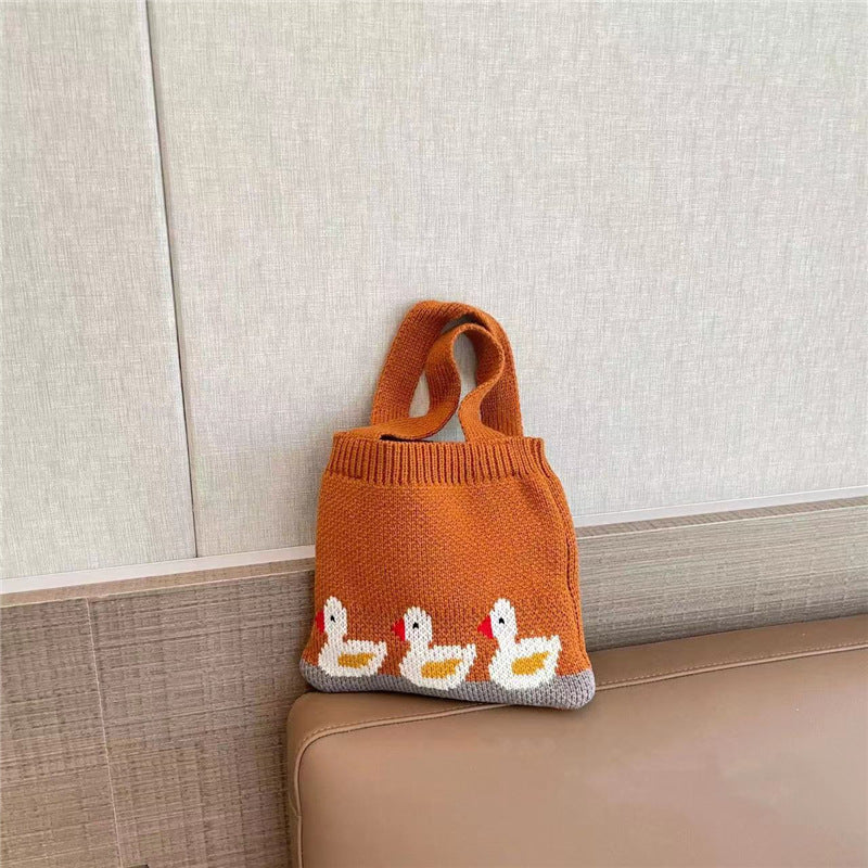 Bolso de hombro de punto para niños con diseño de patos. - Zhibo