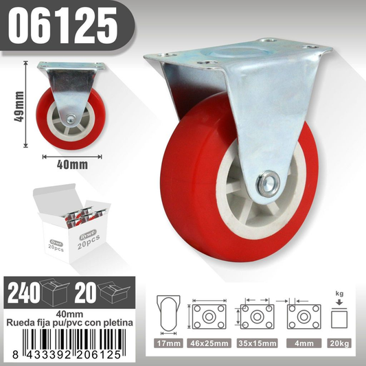 Liyset - Rueda Fija PU/PVC con Pletina  40 mm de diámetro, 49mm de altura
