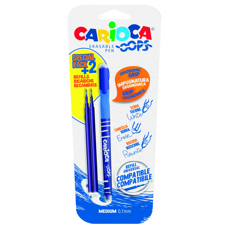 Carioca - Bolígrafo Borrable Oops Azul + Recargas